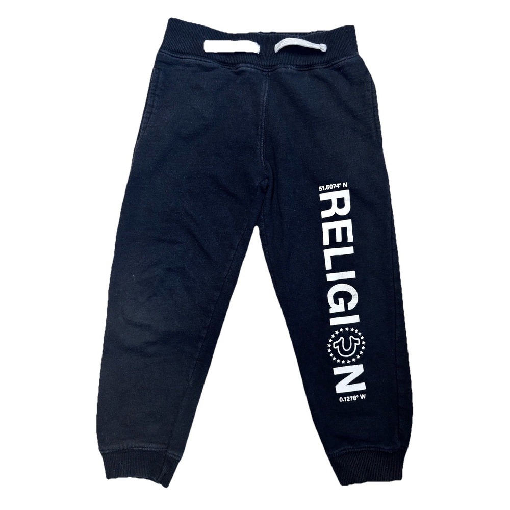 True Religion Kids Jogger Sweatpants Size 5 Black Fleece Logo Drawstring Pants